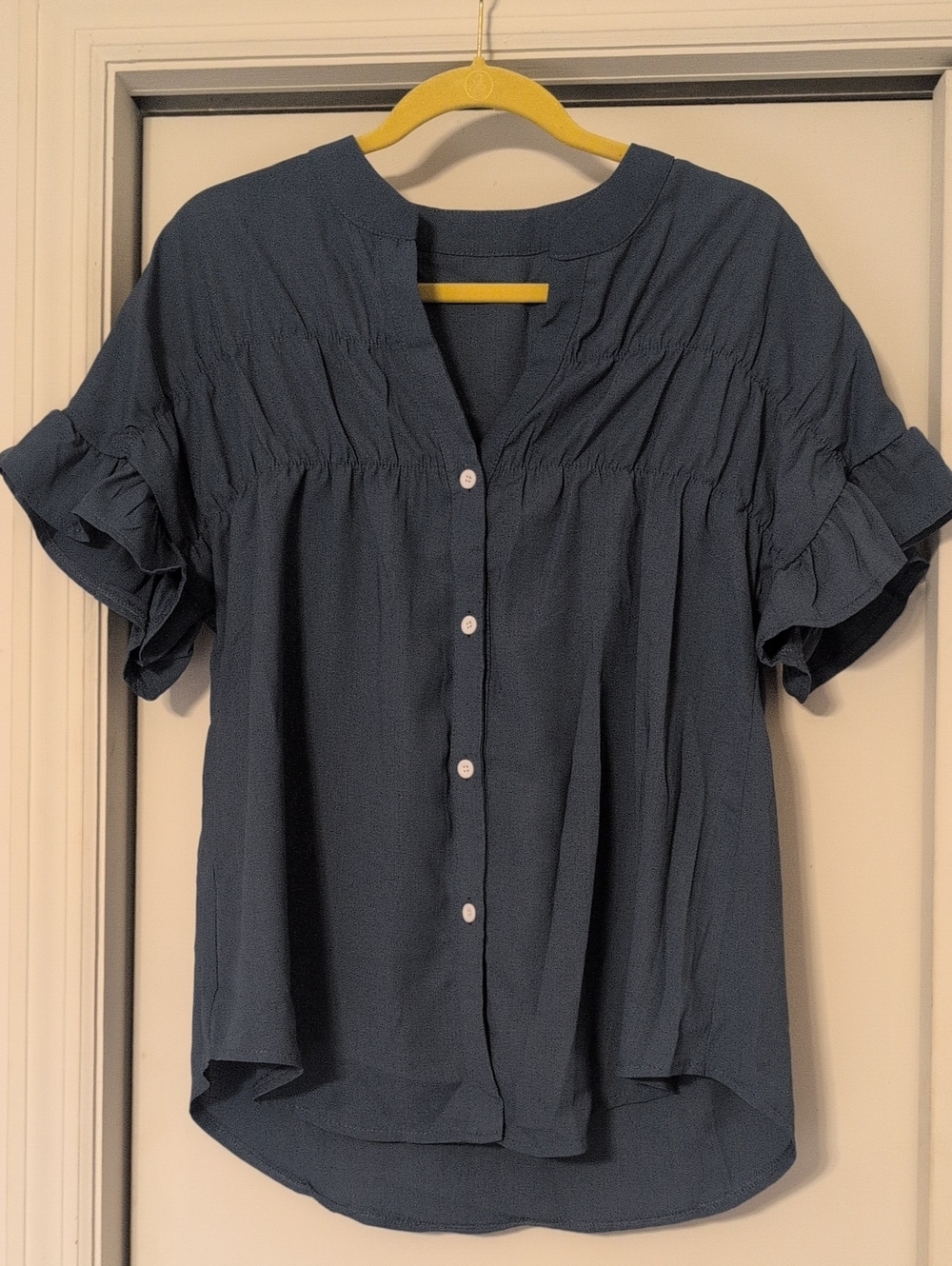 Shein Blue Ruffle Sleeve Button-Up Top Size XL